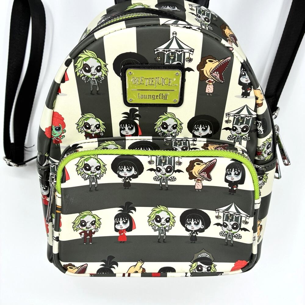 Loungefly Beetlejuice Chibi Mini Backpack Black White Striped Character Bag